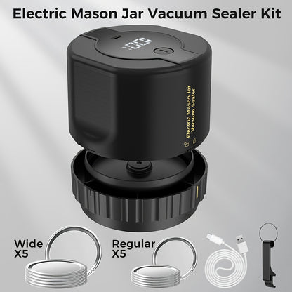 Electric Mason Jar Vacuum Sealer Kit - Automatic Vacuum Sealing System for Canning and Food Storage - Fits Regular and Wide Mouth Lids, Includes Can Opener and Easy-to-Use Interface