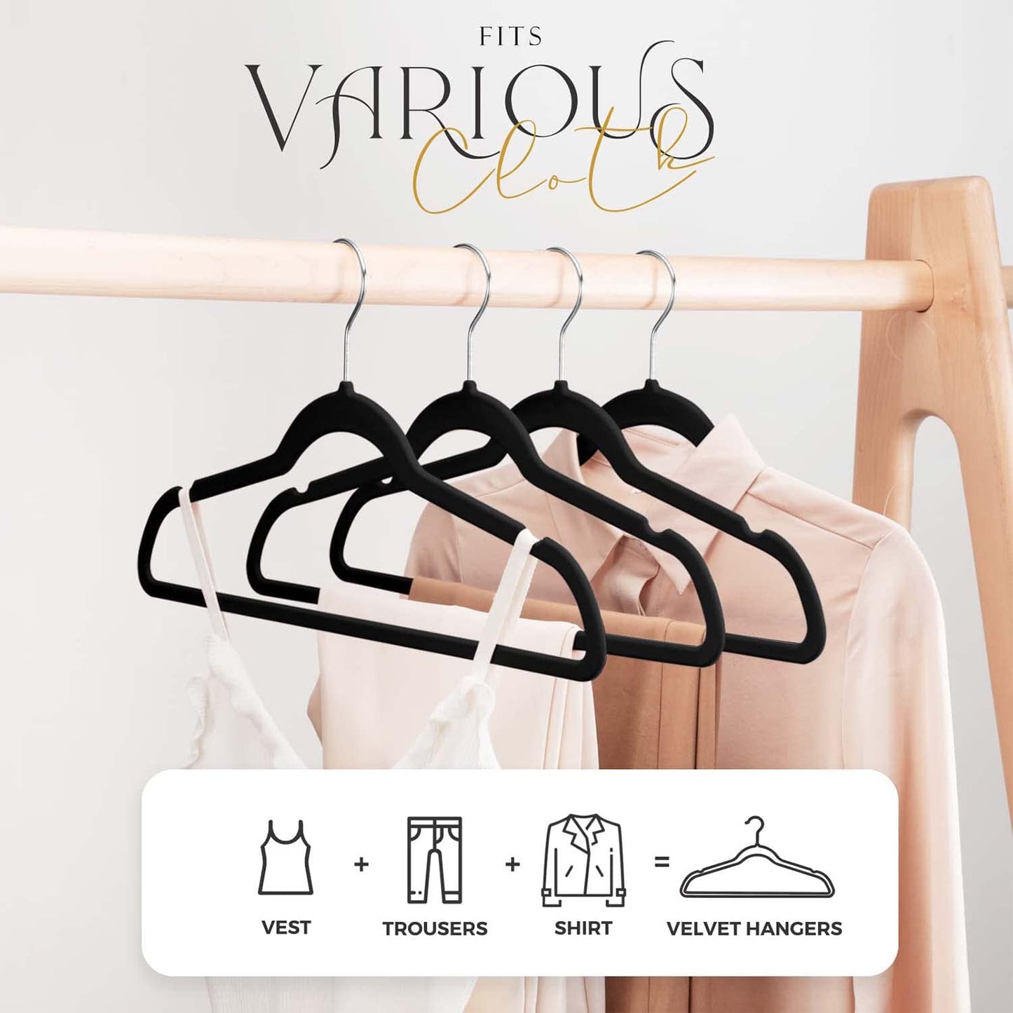 20/30/60 Pack Velvet Hangers - Premium Non-Slip Felt Hangers with Sturdy Black/White Finish - Heavy Duty Coat and Suit Hangers with Space-Saving 360° Rotating Rose Gold/Galvanized Metal Hook