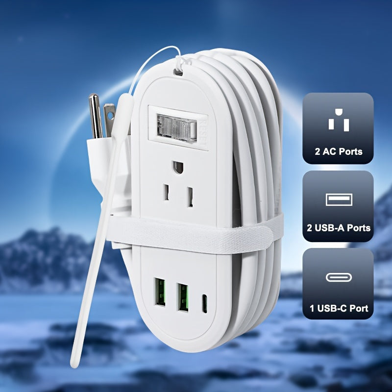 Travel Power Strip with USB Outlet - Compact Surge Protector with 4ft Extension Cord, 2 Outlets, 2 USB Ports and 1 USB-C - Perfect for Travel, Office, and Vacations