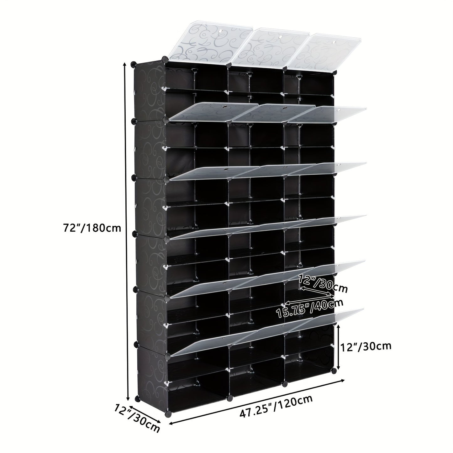 12-Tier Portable Shoe Rack Organizer – 72 Pair Capacity, Expandable 36 Grid Tower Shelf for Heels