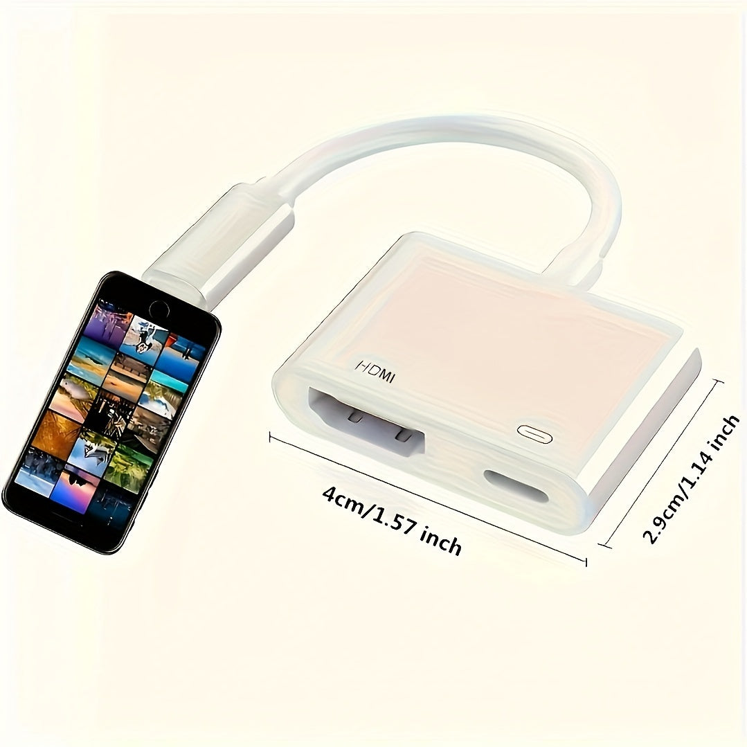 HD 1080P Phone to HDTV Adapter – Video/Audio Mirroring Converter with Charging Port for iOS Devices, Compatible with Projectors and Monitors