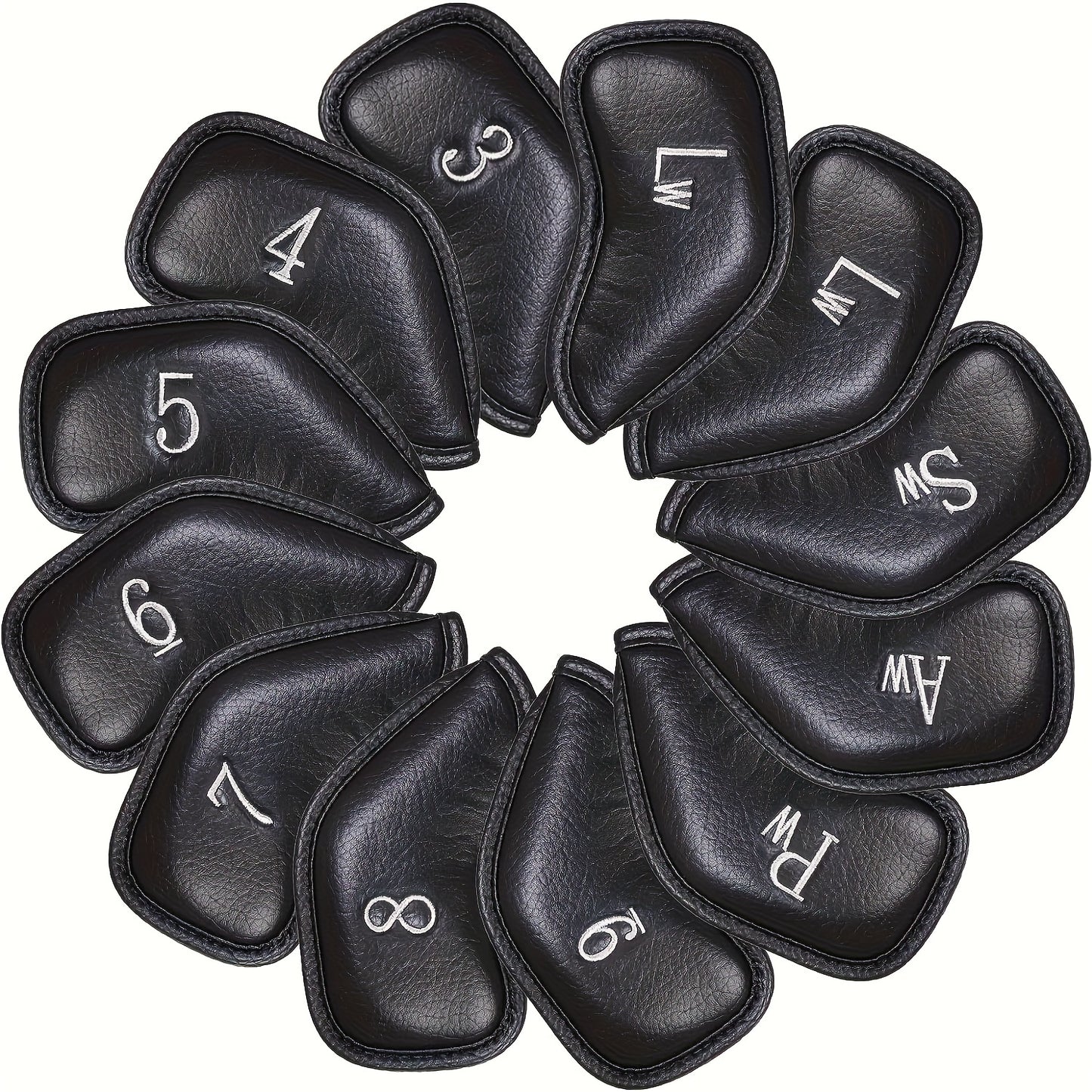 12pcs PU Leather Golf Club Head Covers with Letter Printing and Embroidered Design, Hook and Loop Fastener