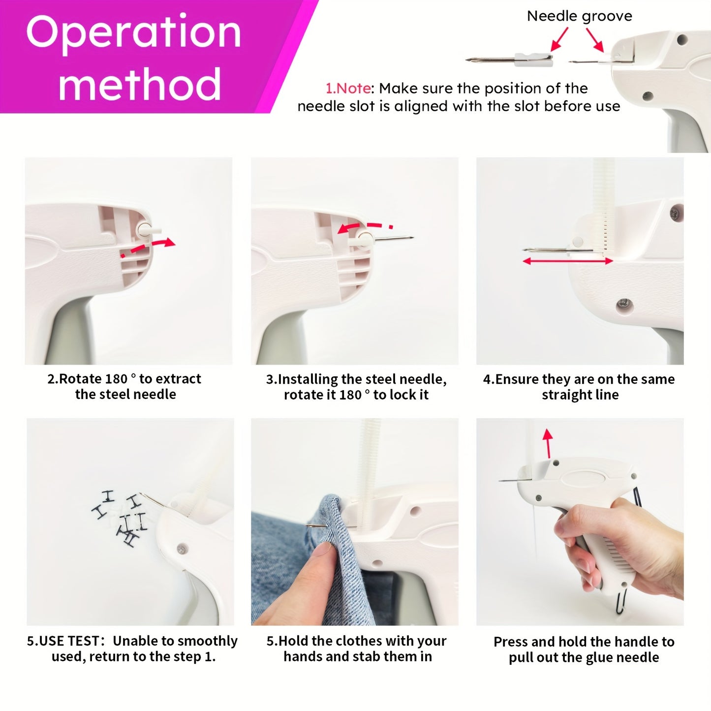 Portable Mini Stitch Gun Set – Quick Repair and Labeling Tool for Clothing, Easy-to-Use Fabric Sewing Machine with Steel Needle – Ideal for Home and Travel, Pink/White