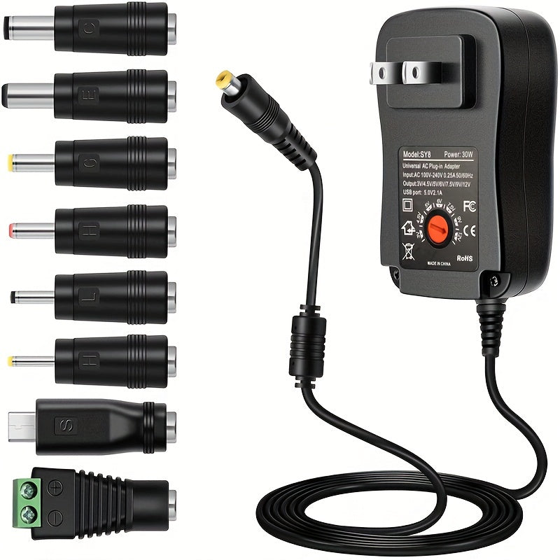 30W Universal Multi-Voltage Fast Charger - 6 Adapters for 3V-12V Appliances, Convenient Charging Solution