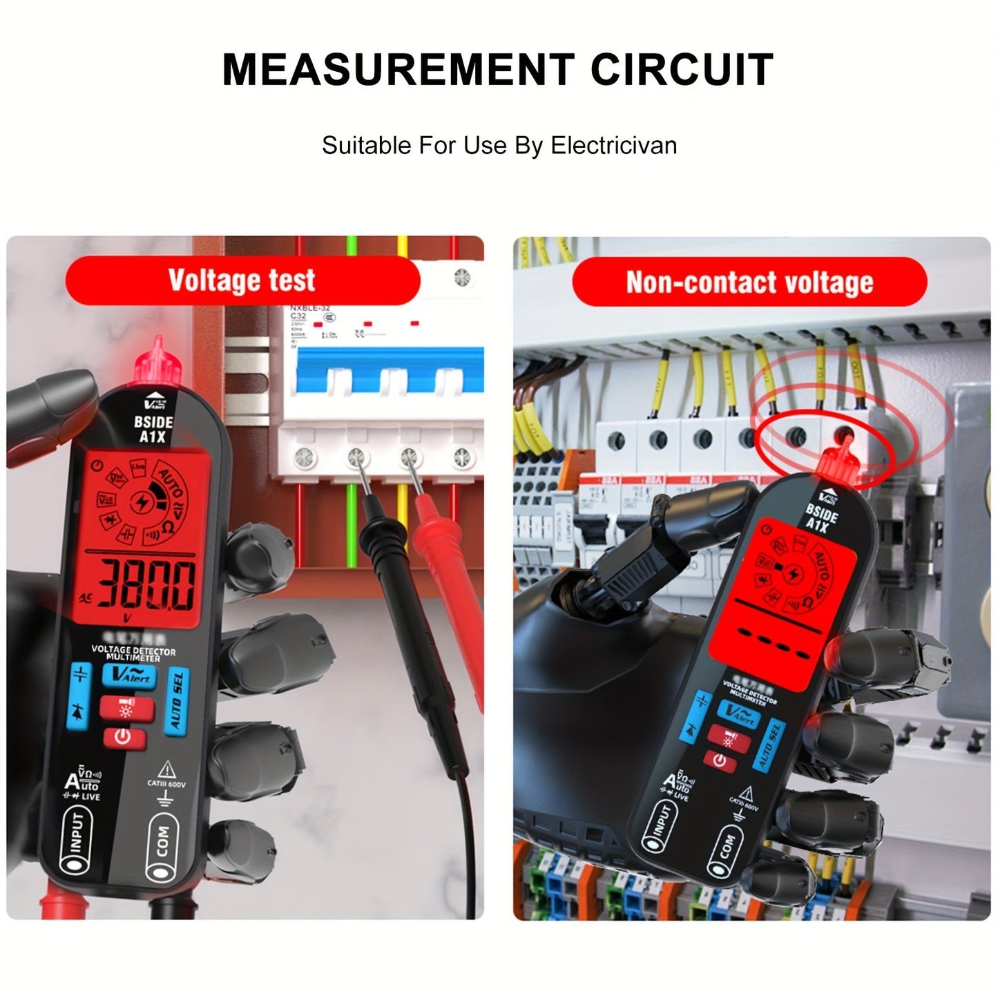 A1X Fully Automatic Anti-Burn Digital Multimeter – Rechargeable Electrical Voltmeter & Ohm Meter Tester, Non-Contact Measurement for DC/AC Voltage, Current, Resistance, Continuity and Temperature