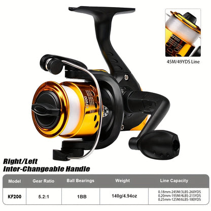 PROBEROS 1pc Gear Ratio 5.2:1 Spinning Reel with Fishing Line - Portable 1BB Plastic Fishing Reel, Fishing Supplies