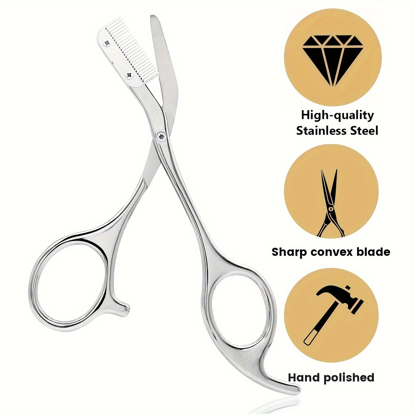 Stainless Steel Eyebrow Trimmer Scissors with Comb - Low Allergenic, Hand-Polished, Sharp Convex Blade for Facial Hair Removal and Grooming for Men and Women