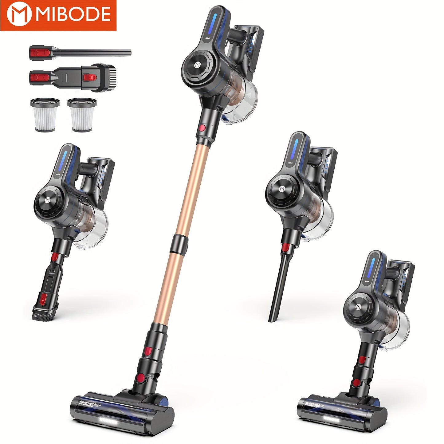 MIBODE Cordless Vacuum Cleaner - 26Kpa Powerful Stick Vacuum, 45min Runtime, Anti-Tangle, Rechargeable Wireless, 50.72oz Dust Cup, For Hardwood Floors, Carpet and Pet Hair