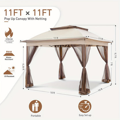 11x11 Pop-Up Instant Gazebo Tent with Mosquito Netting