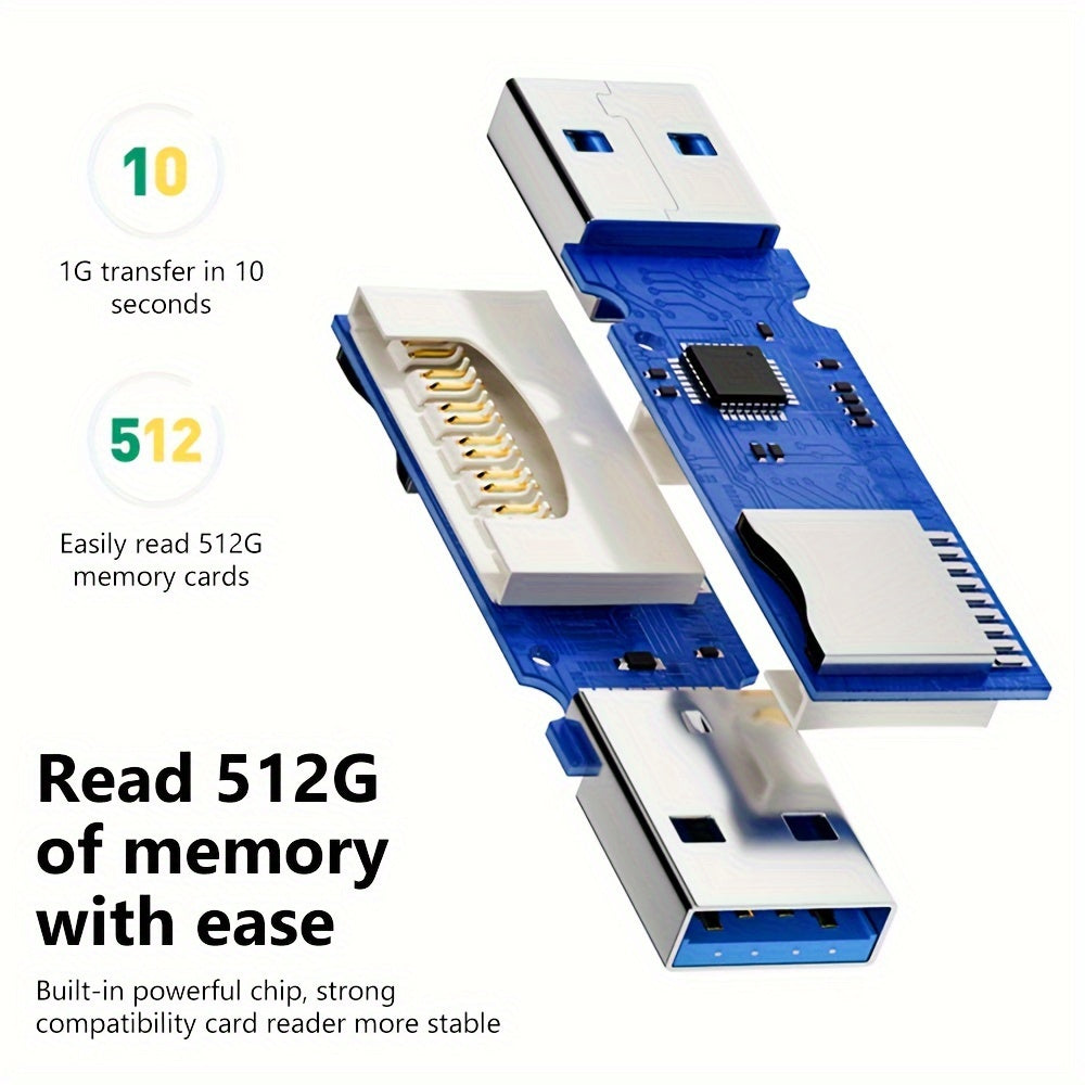 Black USB 3.0 Dual Card Reader - Compatible with SD Cards, No Battery Required, Ideal for Computers and Accessories