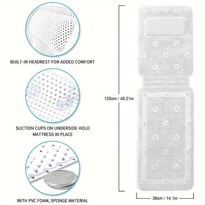 Full Body Bath Pillow with 30 Non-Slip Suction Cups – 3D Air Mesh Spa Bathtub Mattress Pad for Head and Neck Rest, Breathable and Comfortable Cushion