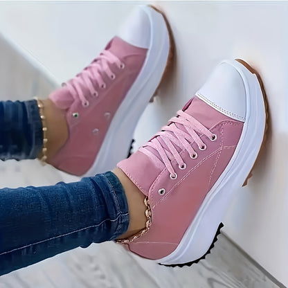 Stylish Chunky Canvas Sneakers for Women - Non-Slip, Lace-Up, Thick Sole, Breathable and Comfortable - Ideal for Daily Wear, Outdoor Activities, and Sports