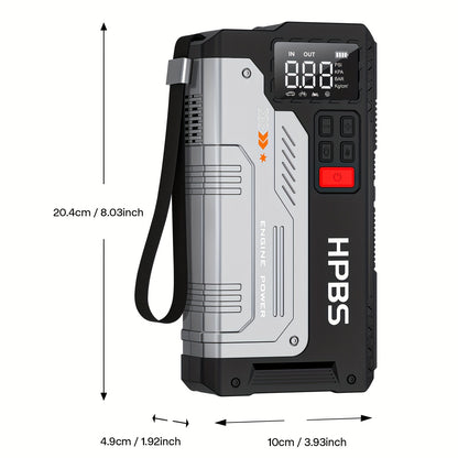 HPBS 5000A Portable Jump Starter with Air Compressor - 12V Battery Booster and 150 PSI Tire Inflator for Gas and Diesel Engines, Car Jump Box with LED Light and Fast Charging USB Output