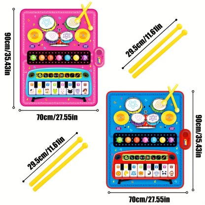 Dual-Function Kids Piano and Drum Play Mat - Educational Music Toy for Toddlers - Polyester Fiber, Pink and Blue - Enhances Musical Sensitivity, Perfect for Ages 0+, Ideal Holiday and Birthday Gift