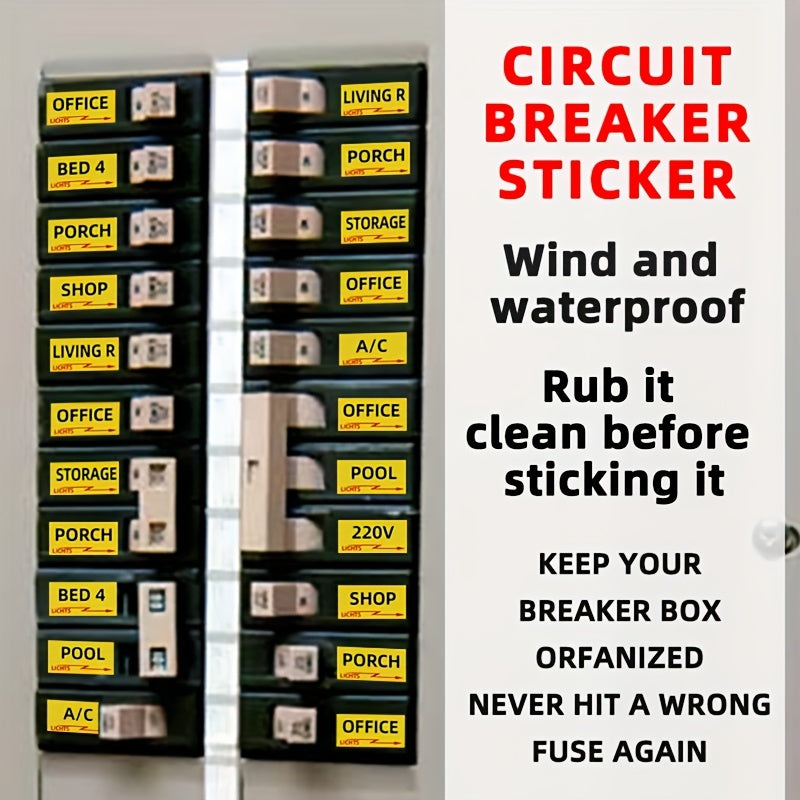 129 Weatherproof Circuit Breaker Box Labels - Conspicuous Identification Stickers for Fuse Boxes