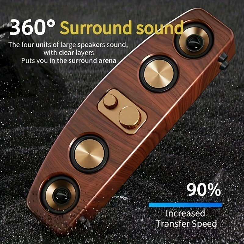 Wireless Portable Speakers – Loud Stereo and Subwoofer, Wood Grain Design, Perfect for Parties and Gifts