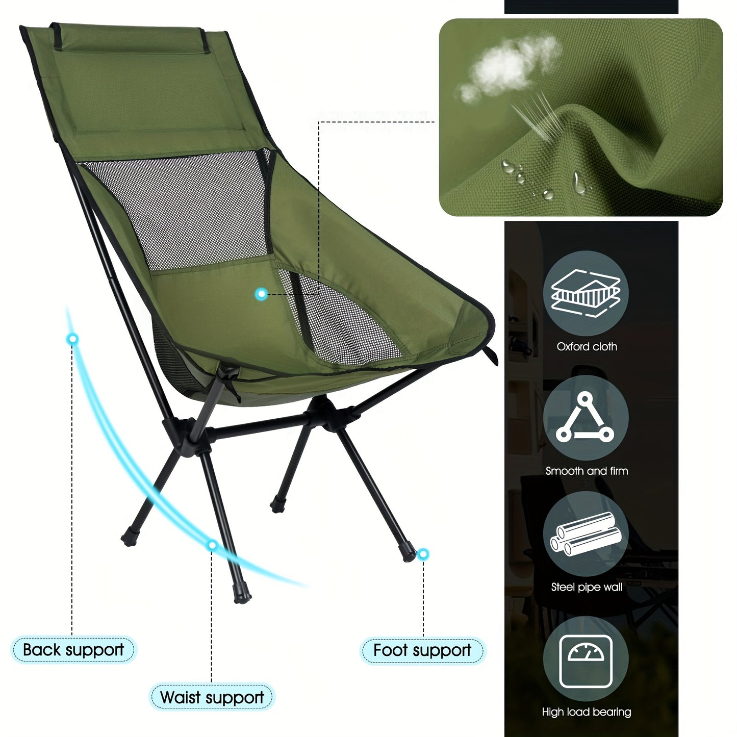 Portable Folding Camping Chair – Lightweight and Collapsible High Back Chair for Outdoor Hiking, Fishing, and Picnic