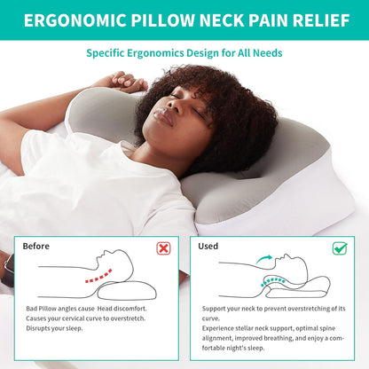 Neck Cervical Pillow - Ergonomic Contour Pillow for Neck and Shoulder Pain Relief, Ideal for Side Sleepers, Cervical Support for Adults