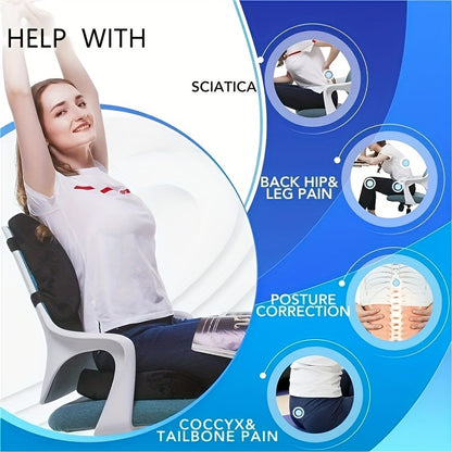 Coccyx Orthopedic Seat Cushion and Lumbar Support Pillow – Memory Foam Back Support for Office Chair, Car, and Wheelchair