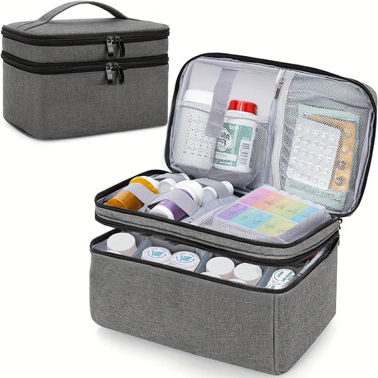 Medicine Organizer and Storage Bag - Family First Aid Box for Emergency Medications, Supplements, and Medical Kits - Zippered Bag for Home and Travel (Gray)