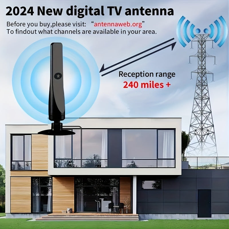 2024 New Indoor DTV Antenna with Signal Amplifier - 360 Mile Range, Supports Smart/Traditional TVs, 4K 1080P Ultra HD, Includes 10ft Coaxial Cable