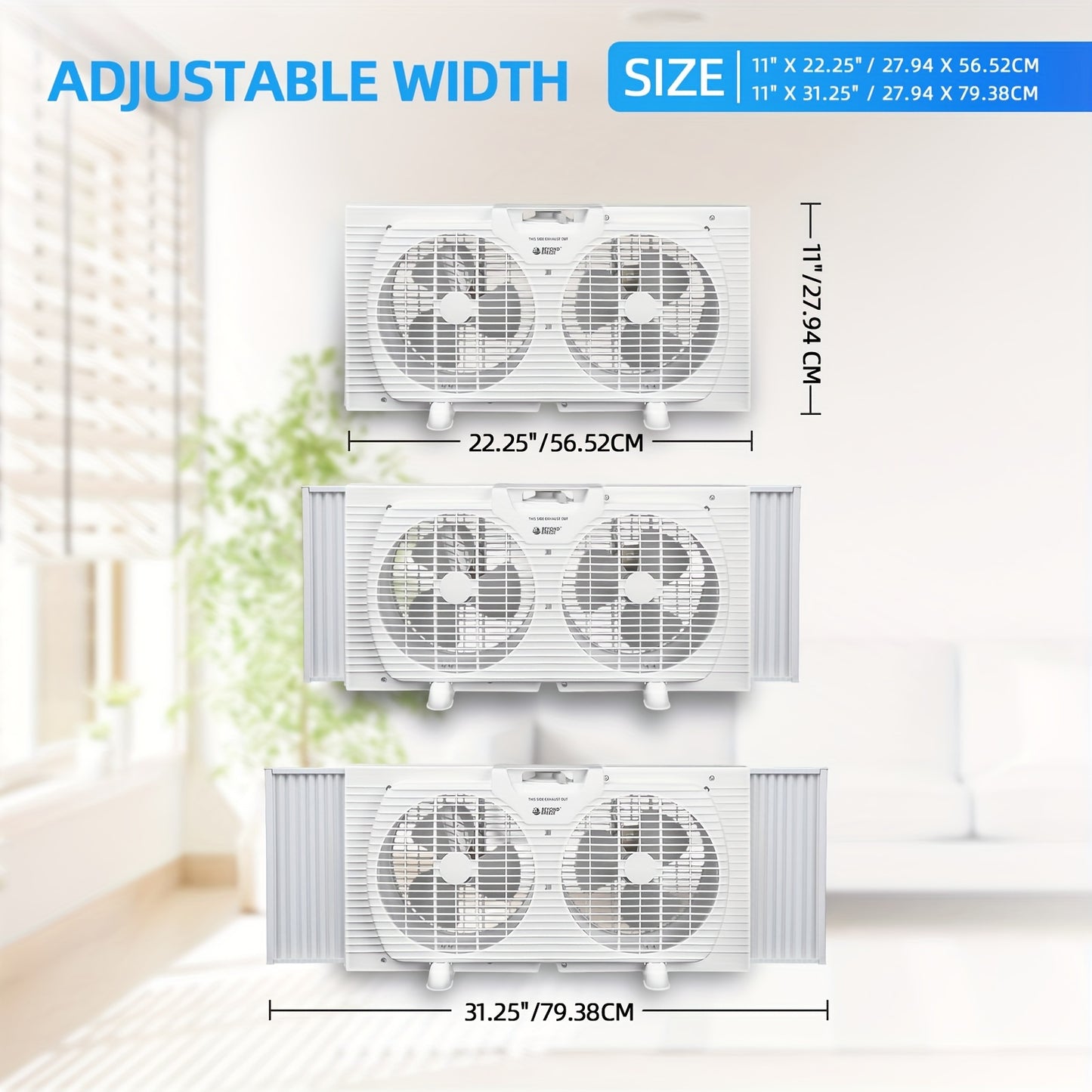 9 BEYOND BREEZE Twin Window Fan - Adjustable 2-Speed, Expandable Dual Window Fan with Reversible Airflow Blades and Manual Controls for Compact Spaces, Ideal for Smaller Windows and Year-Round Use