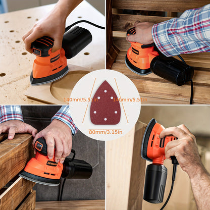 DLS03A Hand Sander - 130W Detail Sander Tool, Up to 12000RPM, Includes 12PCS Sandpaper and Efficient Dust Collection System, Ideal for Wood and Steel Surfaces