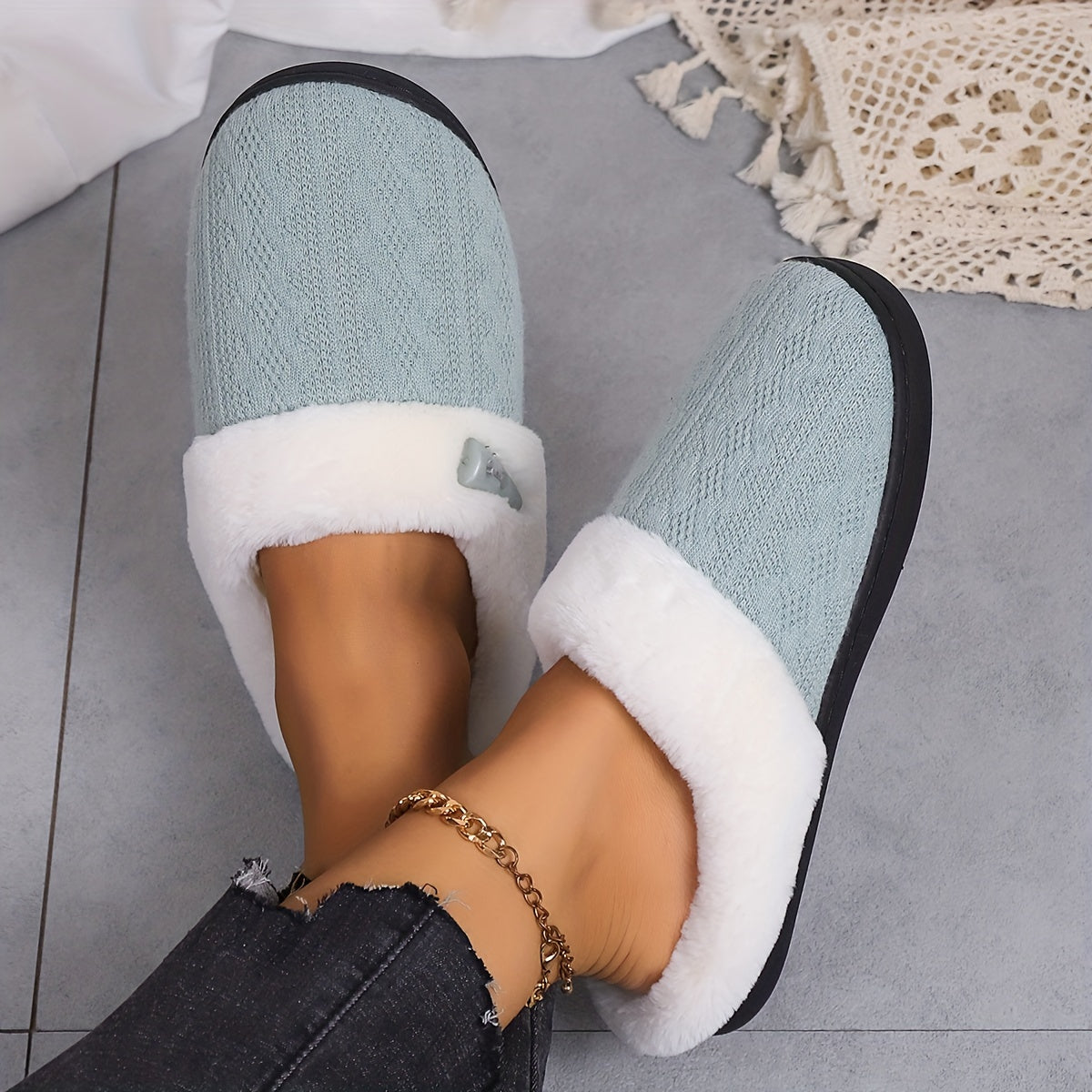 Solid Color Slippers – Casual Slip-On Plush Lined Indoor Home Shoes, Comfortable and Cozy