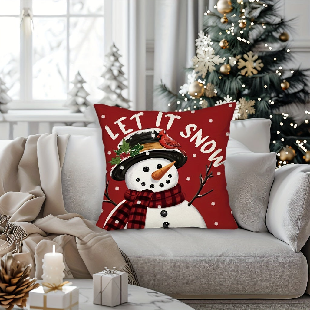 4pcs Merry Christmas Throw Pillow Covers - Reindeer, Snowman, Buffalo Plaid Print, 18x18in, Winter Holiday Farmhouse Decor for Porch, Patio, Couch, Sofa