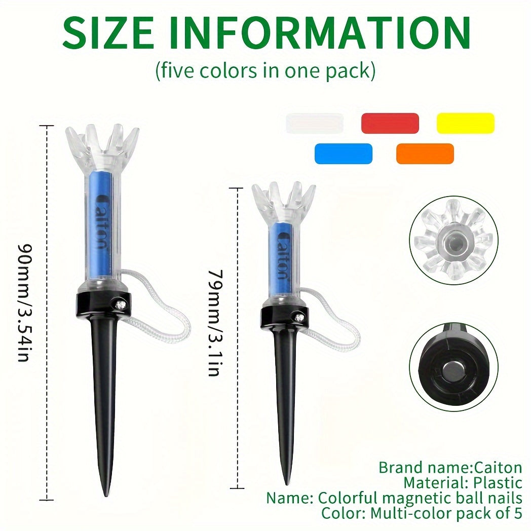 Caiton Magnetic Plastic Golf Tee Set - 360° Bounce, Two Sizes, 5Pcs Set to Improve Your Golf Game