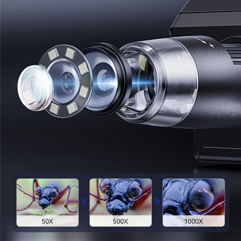 1000X Zoom HD Microscope - 1080P High-Resolution with 8 LED Illumination - Ideal for Educational and Research Image Capture