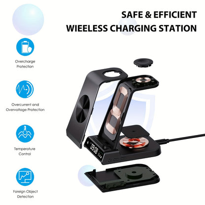 Universal Wireless Charging Station - Fast Charger for Samsung Galaxy S24 Ultra, S23, S22, Z Flip5, Note 20, Galaxy Watch 6/5/4/3, Active 2, and Buds 2 with Clock Display