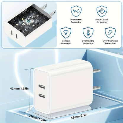 US PD 20W Fast Wall Charger: Dual-Port USB and Type-C Power Adapter for iPhone, Mobile Phones, and Travel