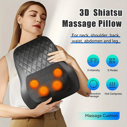 3D Kneading Massage Pillow – Back & Neck Massager with Heat, Relaxing Shoulder, Leg, and Body Massage, Ideal for Holiday Gifts, Father's Day, Mother's Day