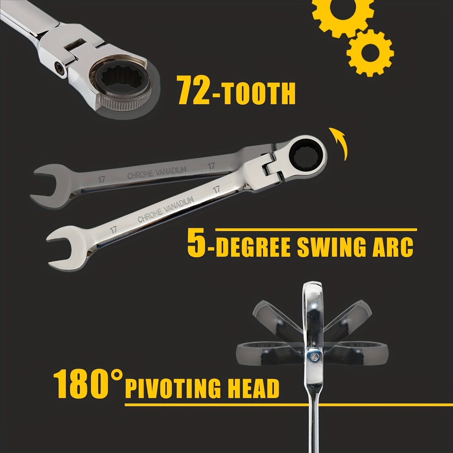 Flex Head Ratcheting Wrench Set – Chrome Vanadium Steel Combination Spanner Kit, Hand Tools Socket Key and Ratchet Wrench Set