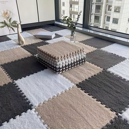 24pcs Thickened Plush Patchwork Carpet - Washable, Cuttable Floor Mat for Bedroom, Living Room, Pet Mat, Rental Household