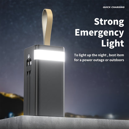 60000mAh Solar Mobile Power Bank - High Capacity Portable Charger with 22.5W Max PD3.0 Fast Charging, 7 Ports, LED Display, Built-in USB-C Cable, Perfect for Outdoor Camping and Emergency Use