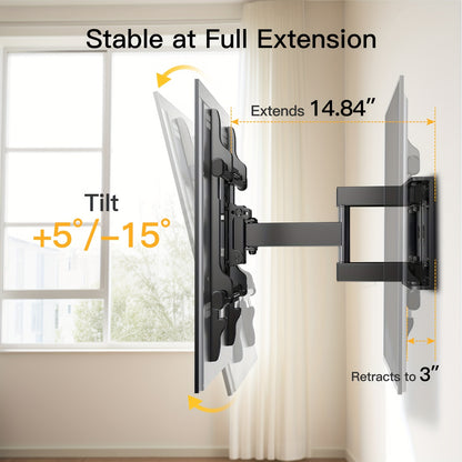 Adjustable Six-Arm Swivel TV Mount – Dual Full Motion Wall Bracket for 37-75 Inch TVs – Supports Up to 132 Lbs – VESA 200x100mm to 600x400mm Compatibility