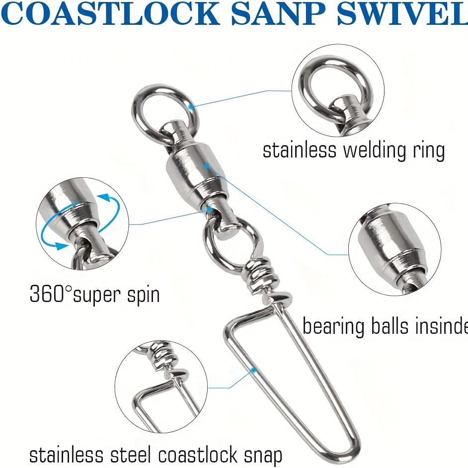 20pcs High Strength Stainless Steel Swivels - Durable Ball Bearing Snap Swivels for Saltwater and Freshwater Fishing