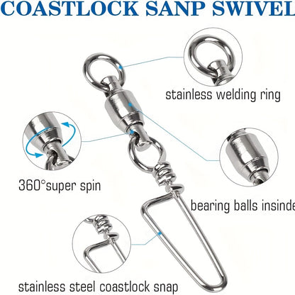 20pcs High Strength Stainless Steel Swivels - Durable Ball Bearing Snap Swivels for Saltwater and Freshwater Fishing