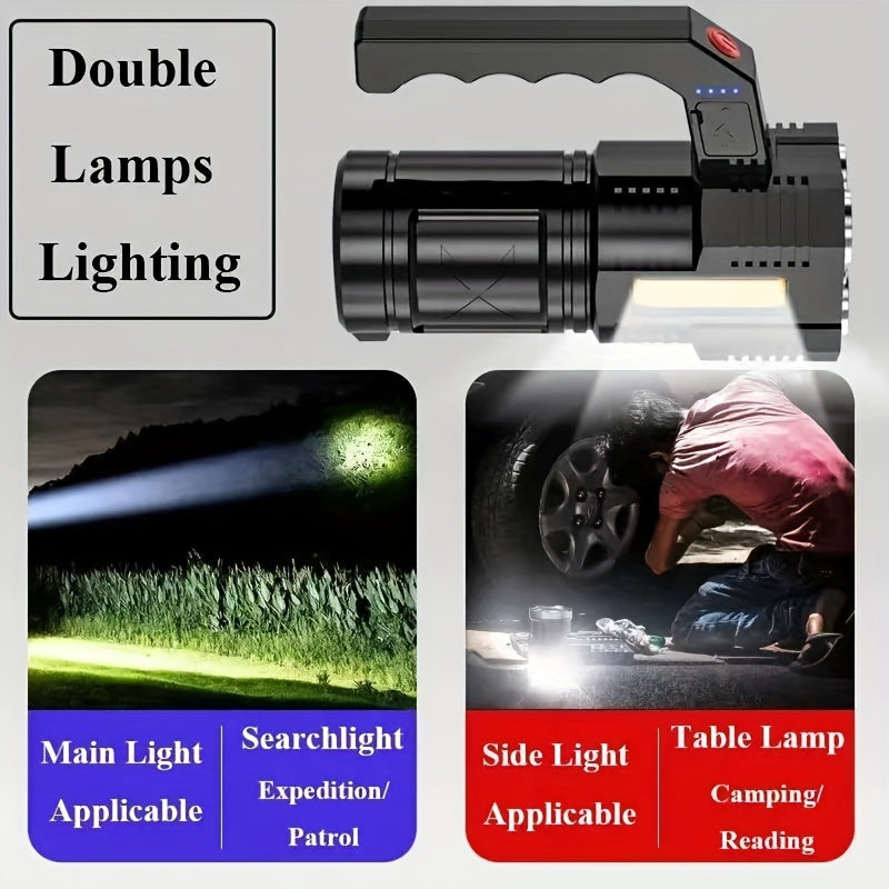 Quad-Core LED Flashlight - Ultra Bright, Rechargeable, Portable Torch for Camping and Outdoor Use - USB Powered & Water-Resistant