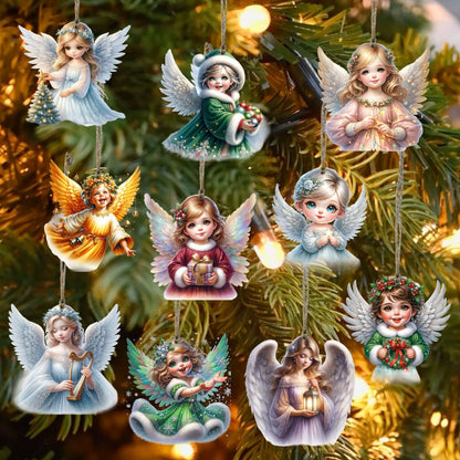 10pcs Handcrafted Wooden Christmas Angel Ornaments with Rope - Festive Holiday Tree Decorations, No Battery Required