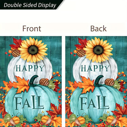 Autumn Bliss Garden Flag - 12x18 Inch, Double-Sided with Pumpkins, Sunflowers, and Maple Leaves Design, Durable Polyester for Fall, Game Day, and Farmhouse Decor, Outdoor Yard and Terrace Accent (Flagpole Not Included)