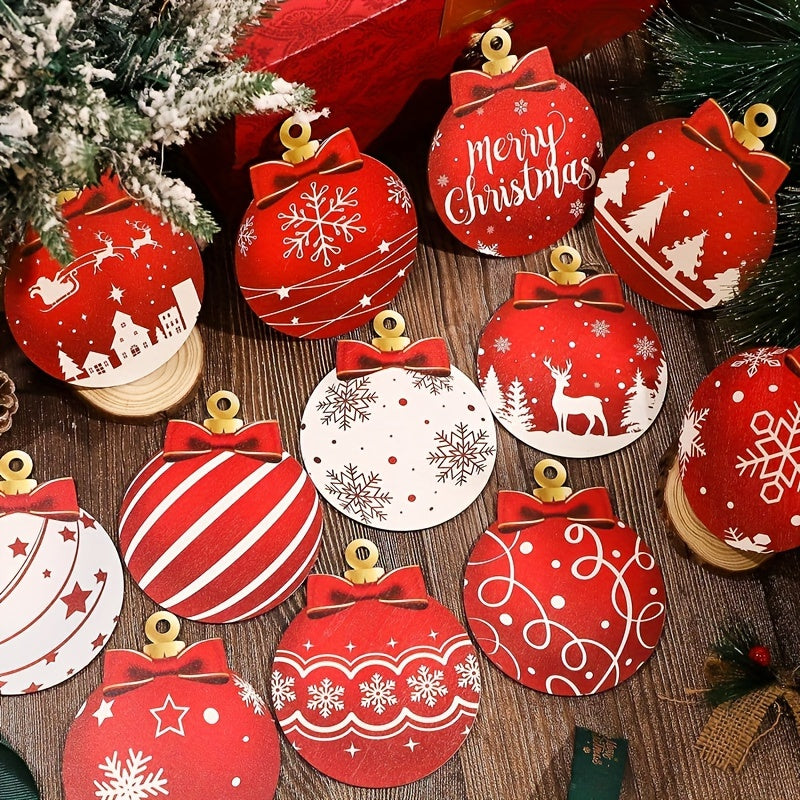 24pcs Elegant Wooden Christmas Ornaments Set - Ideal for Tree, Garden & Party Decorations