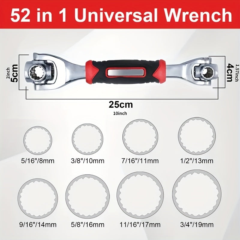 52 in 1 Multi-Functional Socket Wrench Set – 8-19mm Non-Slip Handle with Rotating Bone Design, Universal Wrench Tool