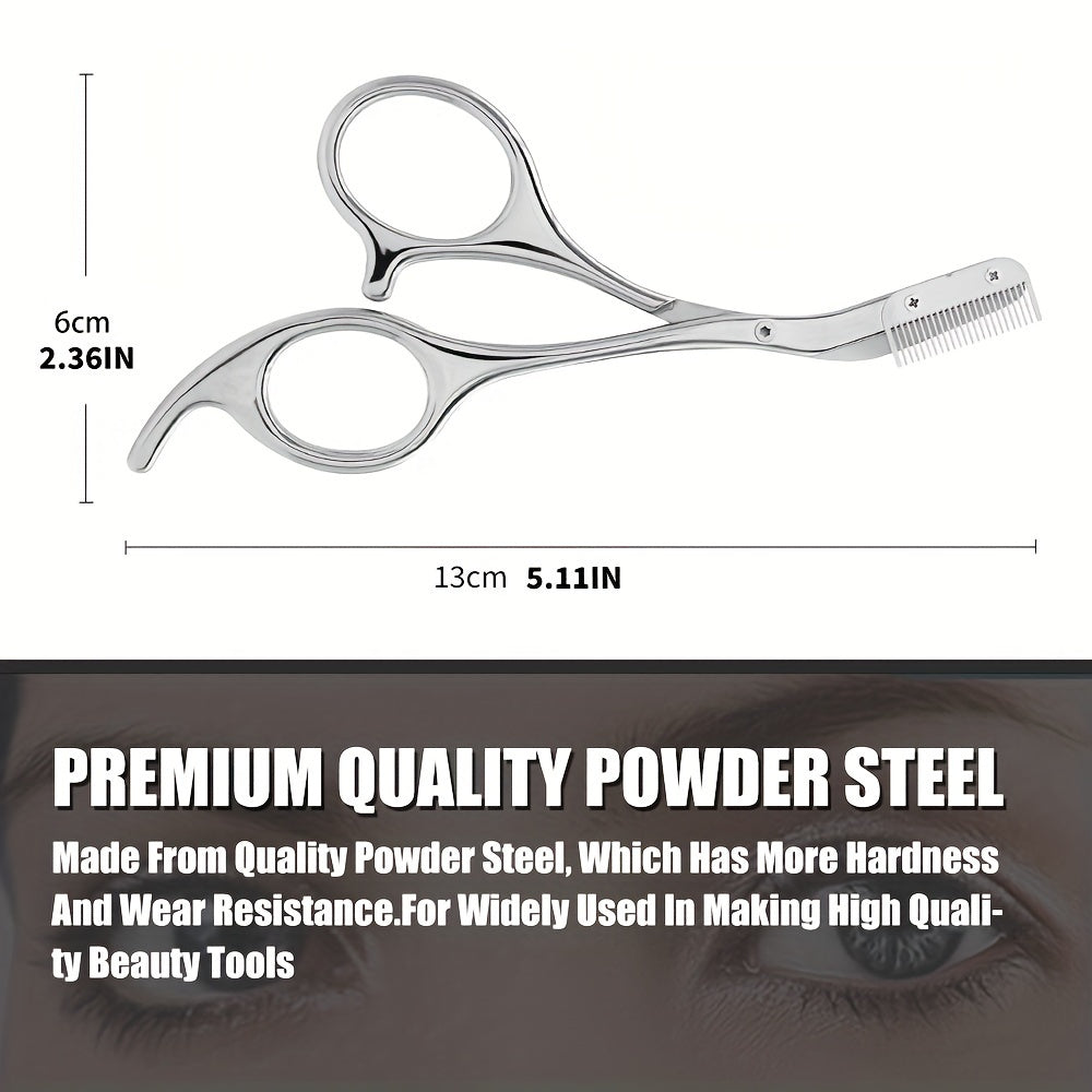 Stainless Steel Eyebrow Trimmer Scissors with Comb - Low Allergenic, Hand-Polished, Sharp Convex Blade for Facial Hair Removal and Grooming for Men and Women