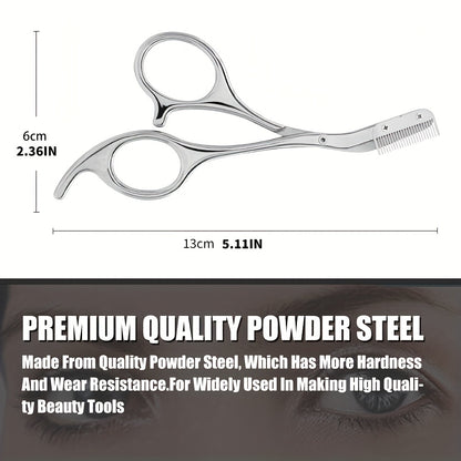 Stainless Steel Eyebrow Trimmer Scissors with Comb - Low Allergenic, Hand-Polished, Sharp Convex Blade for Facial Hair Removal and Grooming for Men and Women