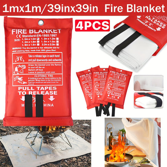 4 Premium Fire Blankets – Heat-Resistant Fiberglass for Kitchen, Home, School, Office, Camping, and Car Emergencies – Compact, Reusable, and Easy to Use