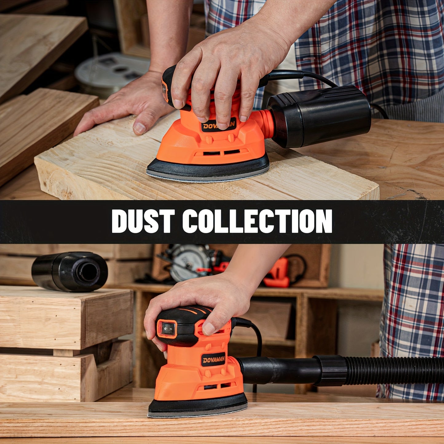 DLS03A Hand Sander - 130W Detail Sander Tool, Up to 12000RPM, Includes 12PCS Sandpaper and Efficient Dust Collection System, Ideal for Wood and Steel Surfaces