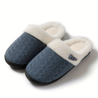 Solid Color Slippers – Casual Slip-On Plush Lined Indoor Home Shoes, Comfortable and Cozy